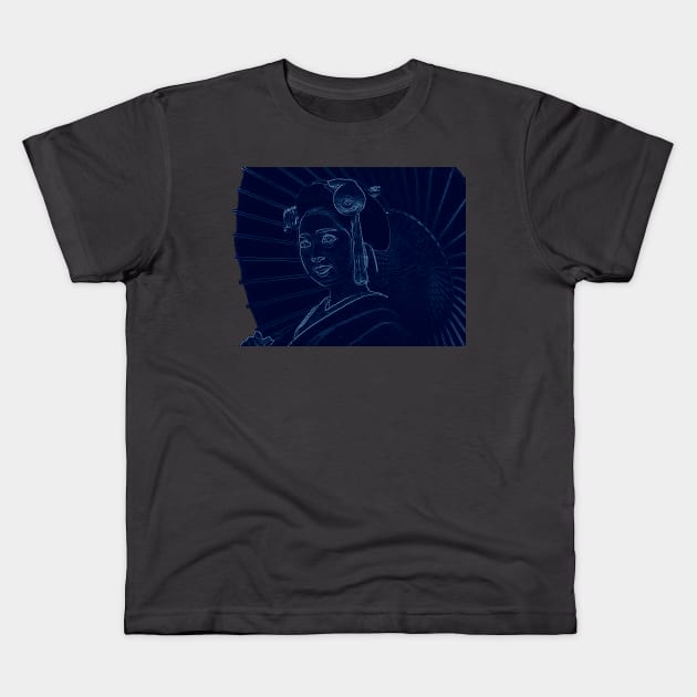 Japanese Geisha - Blue Kids T-Shirt by Like Water